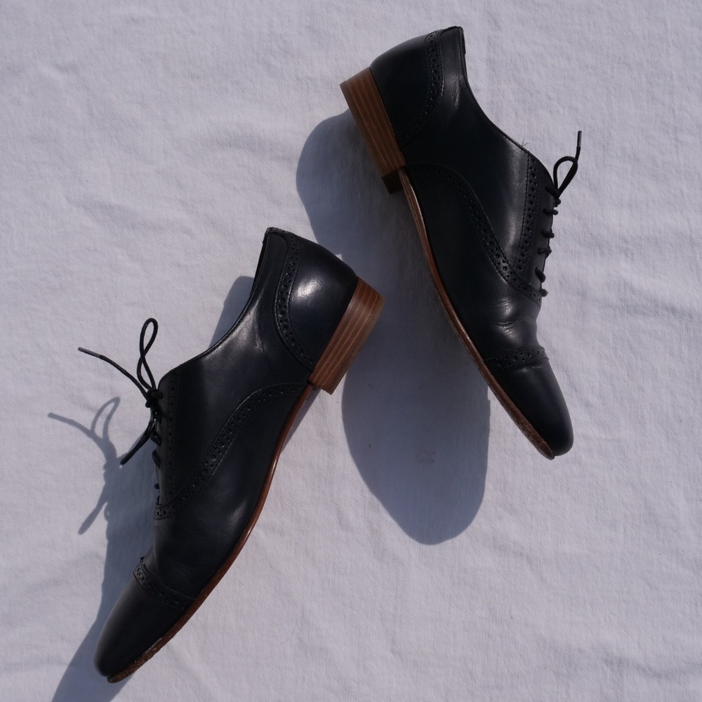 Vintage 90s J. Crew made in Italy black leather cap toe oxford - Picture 7 of 8